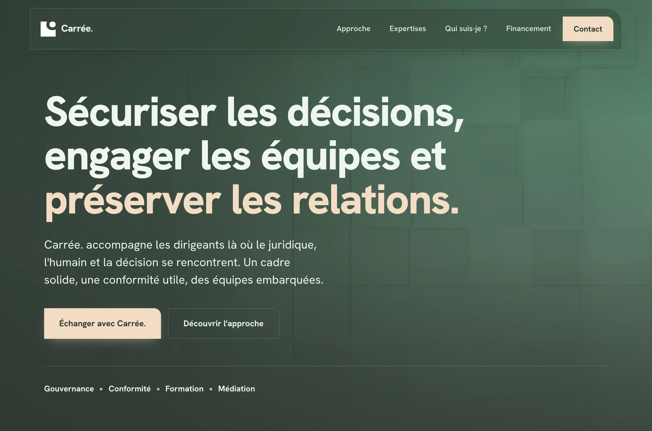 Aperçu du site Carrée, cabinet de conseil aux dirigeants, créé par Livio Studio
